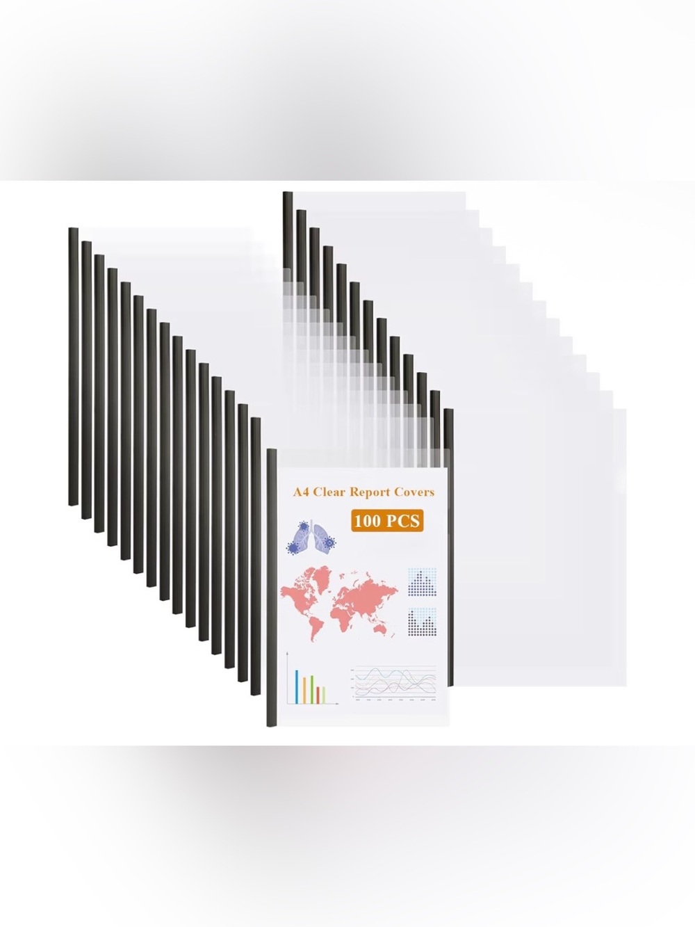 Clear A4 Report Covers with Black Spine - Pack of 100
